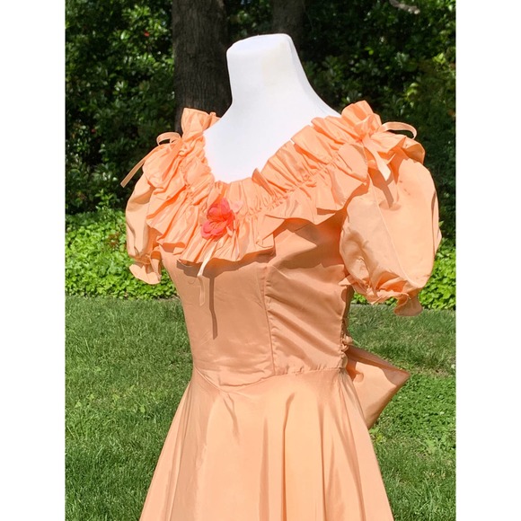 Vintage 70s Prom Dress Union Made Prairie Southern Belle Poof Sleeve MED TALL - Picture 3 of 10